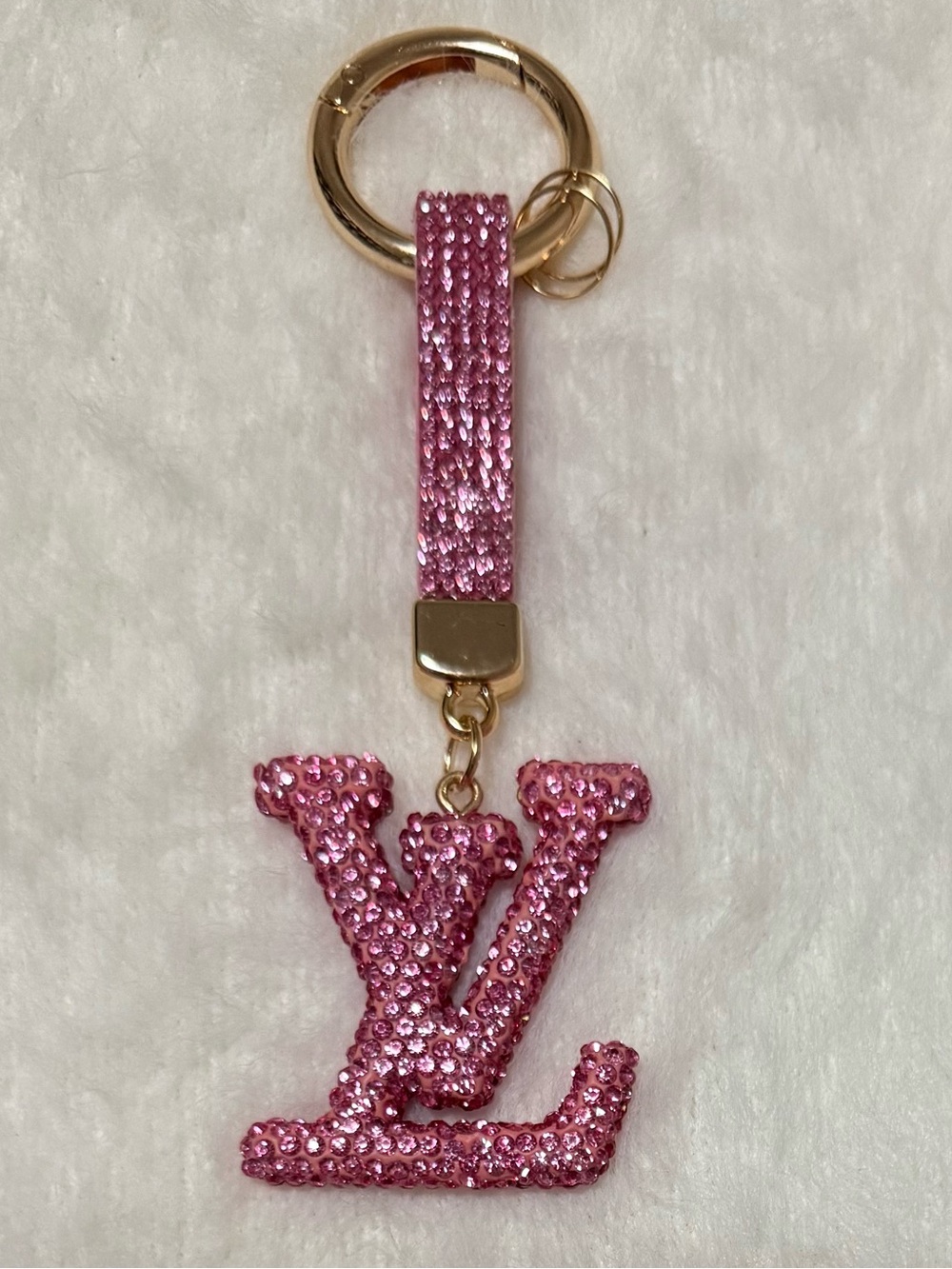 Pink Crystal Keychain/Charm with Gold Hardware